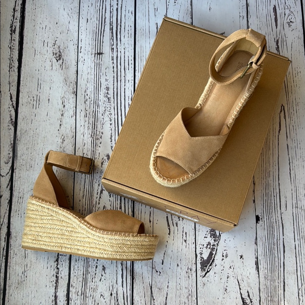 EUC Soludos Postiano Platform Wedge Espadrille Sandal in Desert Tan Women 7.5